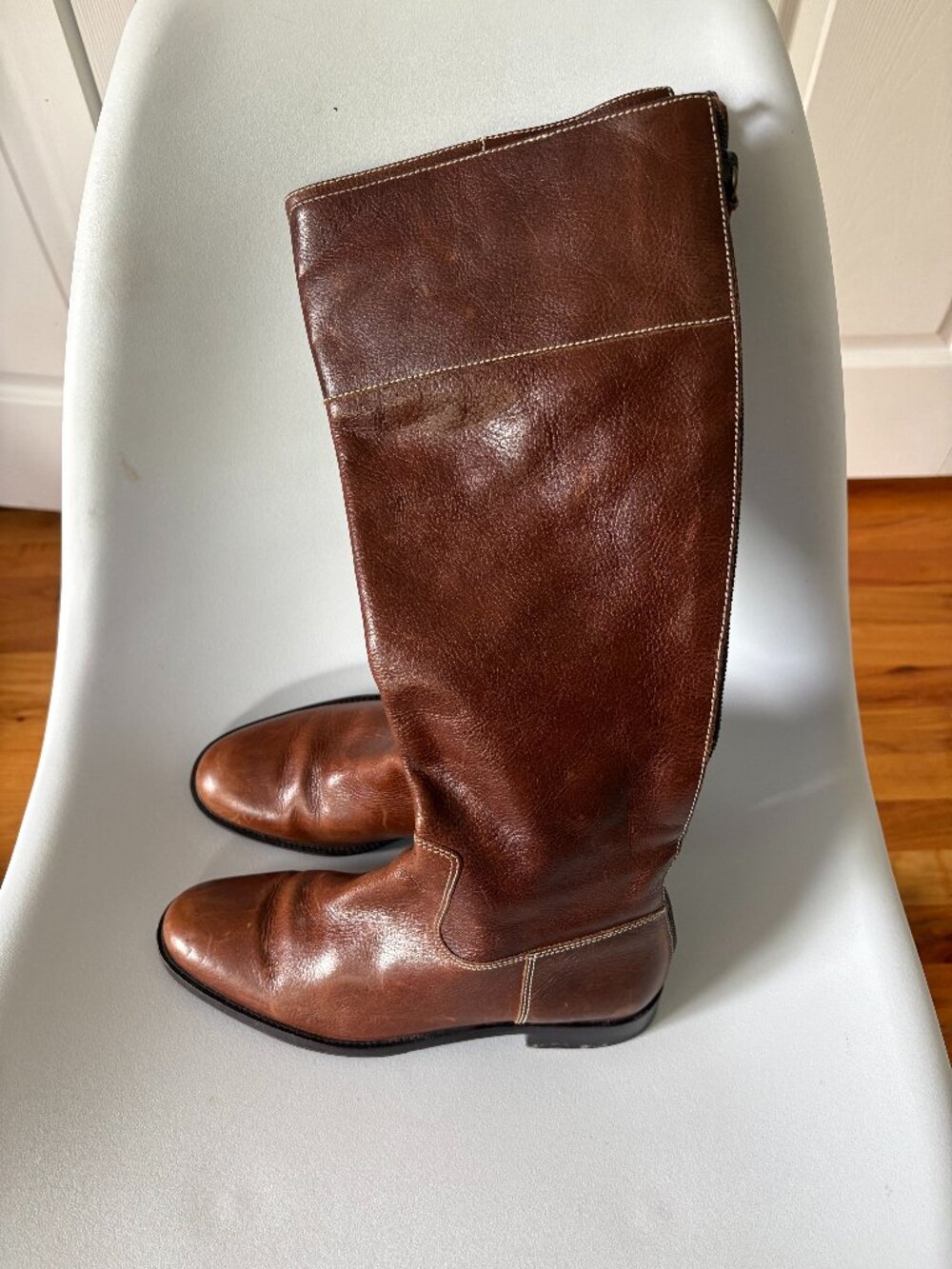 Ralph Lauren Lillian Dark Brown Leather Knee High Flat Boots Size 6.5